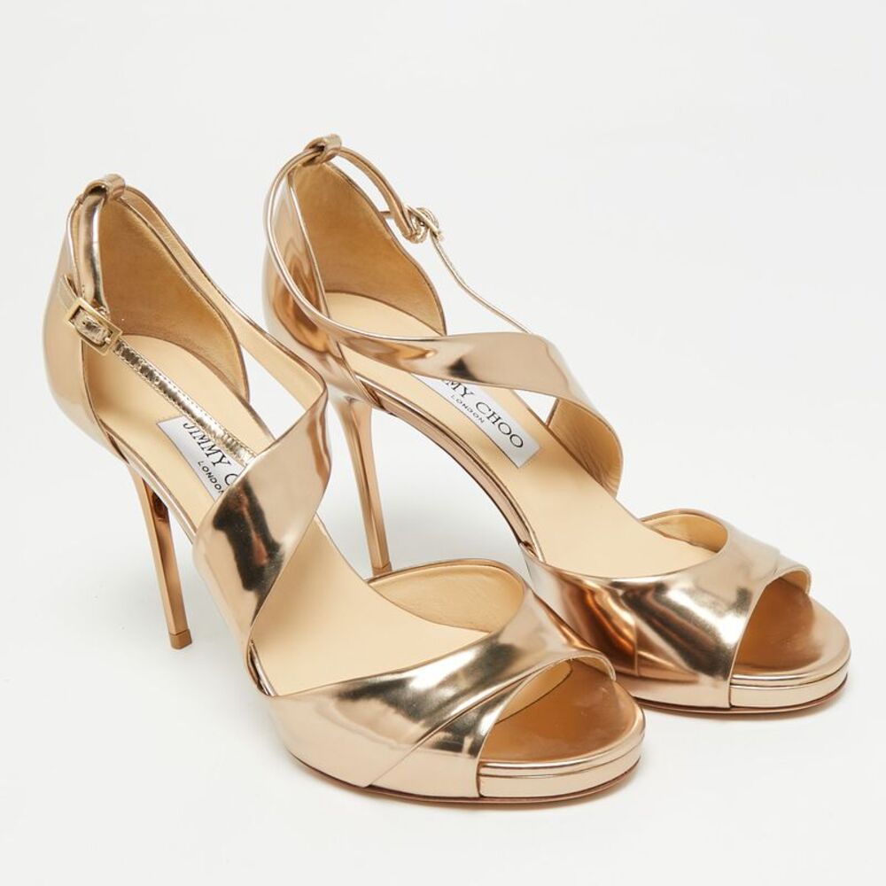 Jimmy Choo Lana Size 38.5 Gold Leather Ankle Strap Sandals - Picture 4 of 7